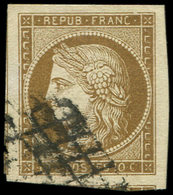 EMISSION DE 1849 - 1c   10c. Bistre VERDATRE FONCE, Obl. GRILLE, Très Grandes Marges, TB - 1849-1850 Ceres
