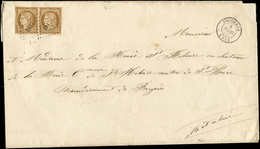 Let EMISSION DE 1849 - 1a   10c. Bistre-brun, PAIRE Obl. PC 1317 S. LSC, Càd T15 FOUGERES 8/3/52, Petite Froiss. D'origi - 1849-1850 Cérès