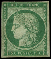 * EMISSION DE 1849 - 2b   15c. Vert FONCE, Gomme D'origine Lég. Altérée Mais Néanmoins Très Frais, TB. Certif. JF Brun - 1849-1850 Ceres