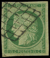 EMISSION DE 1849 - 2    15c. Vert, Oblitéré GRILLE, Belles Marges, TTB - 1849-1850 Cérès