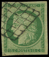 EMISSION DE 1849 - 2    15c. Vert, Oblitéré GRILLE, Belles Marges, TTB - 1849-1850 Ceres