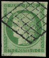 EMISSION DE 1849 - 2    15c. Vert, Très Belles Marges, Obl. GRILLE, TTB, Certif. Calves - 1849-1850 Cérès