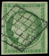 EMISSION DE 1849 - 2    15c. Vert, Oblitéré GRILLE, TB - 1849-1850 Cérès