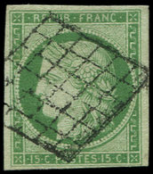 EMISSION DE 1849 - 2    15c. Vert, Oblitéré GRILLE, TB - 1849-1850 Ceres