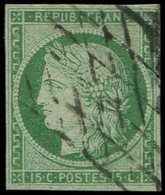 EMISSION DE 1849 - 2    15c. Vert, Obl. GRILLE SANS FIN, TB. C Et Br - 1849-1850 Cérès