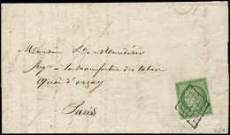 Let EMISSION DE 1849 - 2    15c. Vert, Obl. GRILLE S. LAC De Paris Pour Paris 20/7/51, Superbe - 1849-1850 Cérès