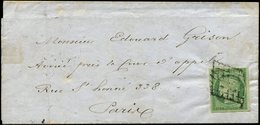 Let EMISSION DE 1849 - 2    15c. Vert, Obl. GRILLE S. LAC De Paris Pour Paris 26/3/51, TTB - 1849-1850 Cérès