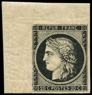** EMISSION DE 1849 - 3a   20c. Noir Sur Blanc, COIN De FEUILLE, Superbe, Certif. Calves - 1849-1850 Ceres