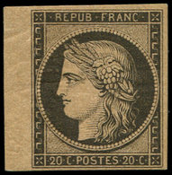 * EMISSION DE 1849 - 3b   20c. Noir Sur CHAMOIS FONCE, Bdf, TB. C - 1849-1850 Cérès