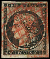 EMISSION DE 1849 - 3    20c. Noir Sur Jaune, Obl. GRILLE ROUGE, TB. Br - 1849-1850 Cérès