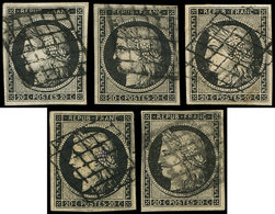 EMISSION DE 1849 - 3a   20c. Noir Sur Blanc, 5 Ex. Obl. GRILLE, TB - 1849-1850 Cérès