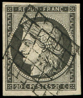 EMISSION DE 1849 - 3i   20c. GRIS, Obl. GRILLE, TTB, Certif. Calves - 1849-1850 Cérès