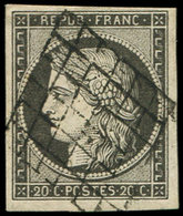 EMISSION DE 1849 - 3i   20c. GRIS, Obl. GRILLE, TTB, Certif. Calves - 1849-1850 Ceres