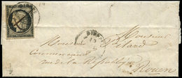 Let EMISSION DE 1849 - 3    20c. Noir Sur Jaune, Fort Pli D'archive, Obl. PLUME Et Càd T15 10/(JANV 49) Sur LAC, B/TB - 1849-1850 Ceres