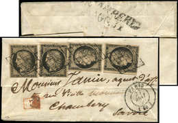 Let EMISSION DE 1849 - 3    20c. Noir Sur Jaune (4), Obl. GRILLE S. LAC, Càd PARIS 29/5/50, Arr. CHAMBERY Savoie, RR Et  - 1849-1850 Ceres