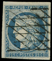 EMISSION DE 1849 - 4a   25c. Bleu Foncé, Obl. GRILLE SANS FIN, Superbe - 1849-1850 Cérès