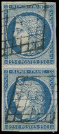 EMISSION DE 1849 - 4f   25c. Bleu Clair, PAIRE Obl. GRILLE, TB - 1849-1850 Ceres