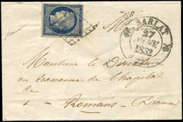 Let EMISSION DE 1849 - 4    25c. Bleu, Obl. GRILLE S. LSC, Càd T12 SARLAT 27/1/52, TTB - 1849-1850 Cérès