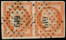 EMISSION DE 1849 - 5    40c. Orange, PAIRE Obl. PC 619 De CARPENTRAS, TTB - 1849-1850 Ceres