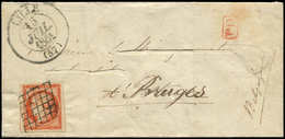 Let EMISSION DE 1849 - 5a   40c. Orange VIF, Marges énormes, Obl. GRILLE S. LSC Non Découpé, Càd T13 LILLE 15/7/51, Arr. - 1849-1850 Cérès