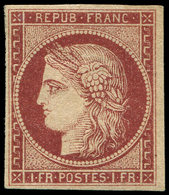 * EMISSION DE 1849 - 6B    1f. Carmin-brun, Jolie Nuance, Inf. Trace De Ch., TTB, Certif. Calves - 1849-1850 Cérès