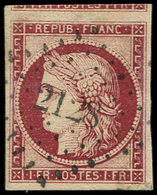 EMISSION DE 1849 - 6     1f. Carmin, Voisin En Haut, Obl. PC 2128, TTB/Superbe - 1849-1850 Ceres