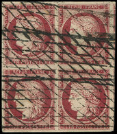 EMISSION DE 1849 - 6     1f. Carmin, BLOC De 4 Obl. GRILLE SANS FIN, RR Et TTB - 1849-1850 Cérès