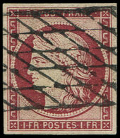 EMISSION DE 1849 - 6b    1f. Carmin Foncé, Obl. GRILLE SANS FIN, TTB, Certif. Calves - 1849-1850 Cérès