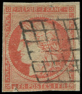 EMISSION DE 1849 - 7     1f. VERMILLON, Obl. GRILLE, Restauré, B - 1849-1850 Ceres