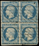 PRESIDENCE - 10   25c. Bleu, BLOC De 4 Obl. GRILLE SANS FIN, 1 Ex. Déf., Plaisant - 1852 Luigi-Napoleone