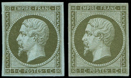 ** EMPIRE NON DENTELE - 11 Et 11a, 1c. Olive Et 1c. Bronze, 1 Pt D'adh. S. Chaque, Quasi **, TB - 1853-1860 Napoleone III