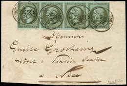 Let EMPIRE NON DENTELE - 11    1c. Olive, BANDE De 4 Obl. Càd T15 MULHOUSE 31/1/63 S. Bande Complète, Superbe. S Et C - 1853-1860 Napoléon III.