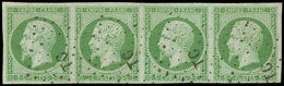 EMPIRE NON DENTELE - 12    5c. Vert, BANDE De 4 Obl. Los. TC, TTB - 1853-1860 Napoléon III.