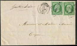 Let EMPIRE NON DENTELE - 12    5c. Vert (2) Obl. PC 534 S. Faire-part, Càd T15 BRIOUDE 17/4/60, Superbe - 1853-1860 Napoleone III