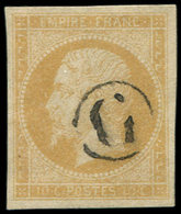EMPIRE NON DENTELE - 13A  10c. Bistre Obl. G Dans Un Cercle, TB - 1853-1860 Napoleone III