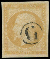 EMPIRE NON DENTELE - 13A  10c. Bistre Obl. G Dans Un Cercle, TB - 1853-1860 Napoléon III.