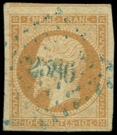 EMPIRE NON DENTELE - 13A  10c. Bistre, Obl. PC BLEU 2386, TB - 1853-1860 Napoleon III