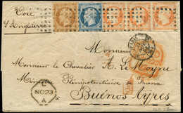 Let EMPIRE NON DENTELE - 13A, 14A Et 16, 10c., 20c. Et 40c. BANDE De 3, Tous Obl. GROS POINTS S. Env., Càd PARIS 21/11/5 - 1853-1860 Napoleone III