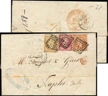 Let EMPIRE NON DENTELE - 13B, 16 Et 17B Obl. Los. A S. LSC, Càd PARIS 1/5/61, Arr. NAPOLI, TRICOLORE TB - 1853-1860 Napoléon III.