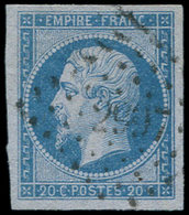 EMPIRE NON DENTELE - 14Ae 20c. Bleu Sur LILAS, Obl. PC, Superbe - 1853-1860 Napoleone III