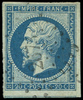 EMPIRE NON DENTELE - 14Ba 20c. Bleu Sur VERT, T II, Obl. PC 2673, TB - 1853-1860 Napoléon III.