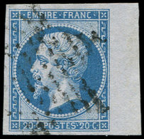 EMPIRE NON DENTELE - 14Bb 20c. Bleu Sur LILAS, T II, Bdf, Obl. ETOILE, TTB - 1853-1860 Napoléon III