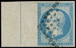 EMPIRE NON DENTELE - L14Ai 20c. Bleu Clair T I, Bdf Avec FILET D'ENCADREMENT, Obl., TTB - 1853-1860 Napoleone III