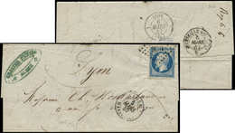 Let EMPIRE NON DENTELE - 14A  20c. Bleu, Obl. PC 1896 S. LAC, Càd ALGER MARSEILLE 6/3/57 Ind. 21, Arr. LYON, TB - 1853-1860 Napoleone III
