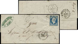 Let EMPIRE NON DENTELE - 14A  20c. Bleu, Obl. PC 1896 S. LAC, Càd ALGER MARSEILLE 6/3/57 Ind. 21, Arr. LYON, TB - 1853-1860 Napoléon III