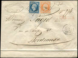 Let EMPIRE NON DENTELE - 14A Et 16, 20c. Bleu T I Et 40c. Orange Obl. PC 9 S. Env. CHARGE, Càd T15 AGEN 16/11/58, TB - 1853-1860 Napoléon III.