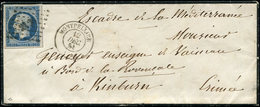 Let EMPIRE NON DENTELE - 14Aa 20c. Bleu Foncé T I, Obl. PC 2128 S. LAC, Càd T15 MONTPELLIER 12/12/55, Pour Un Enseigne D - 1853-1860 Napoleone III