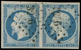 EMPIRE NON DENTELE - 15   25c. Bleu, PAIRE Obl. PC, TTB - 1853-1860 Napoléon III.