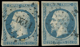 EMPIRE NON DENTELE - 15   25c. Bleu, 2 Ex. Obl. PC 1420 Et ETOILE, TB - 1853-1860 Napoleone III
