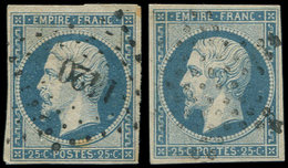 EMPIRE NON DENTELE - 15   25c. Bleu, 2 Ex. Obl. PC 1420 Et ETOILE, TB - 1853-1860 Napoleon III